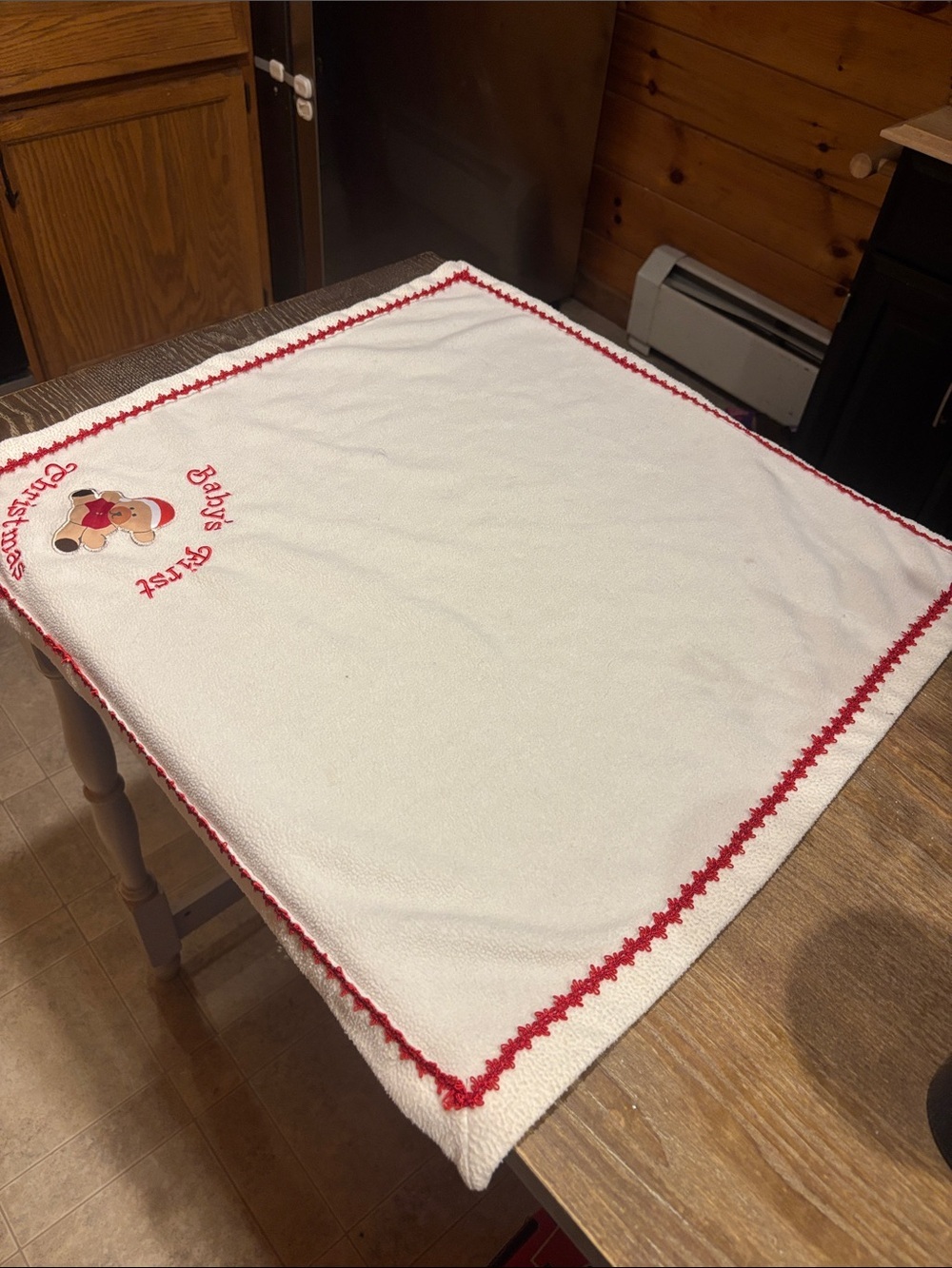 Ashton Drakes Baby's First Christmas Teddy Blanket - White with Red Trim - Picture 2 of 4